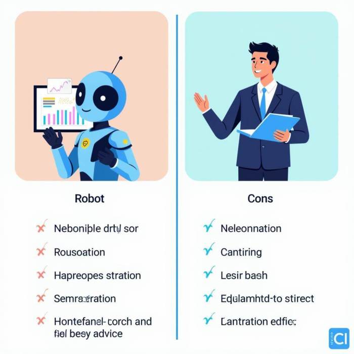 Robo vs human advisors comparison opposite infographic concept for ...